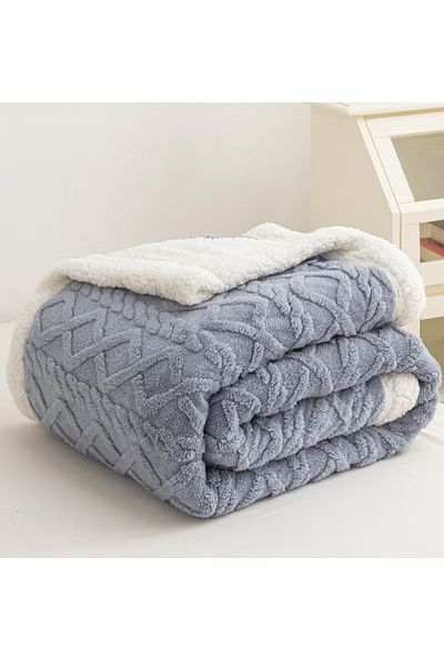 COOYA Coral Flannel Thickened Lambswool Blanket Sofa Blanket 180*200CM (Blue)