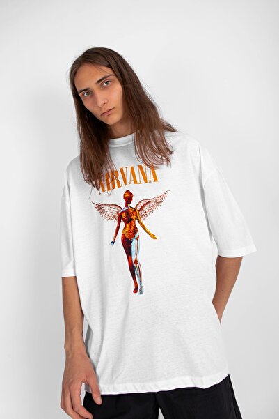 Sekizbiraltı Λευκό μπλουζάκι Nirvana Angel Printed Oversize Unisex