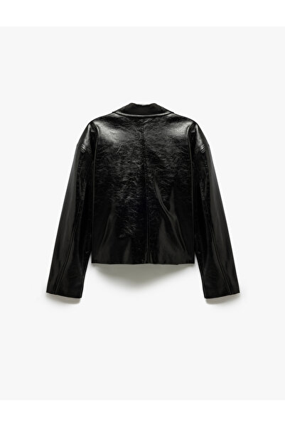 Koton Μακρυμάνικο διπλό μπουφάν από συνθετικό δέρμα με λεπτομέρεια με κουμπιά και τσέπες