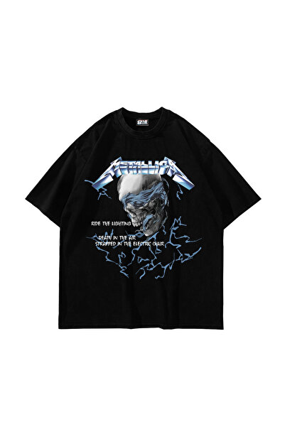 Sokak Butik RideTheLighting-Metallica Baskılı Oversize Siyah Unisex Tshirt