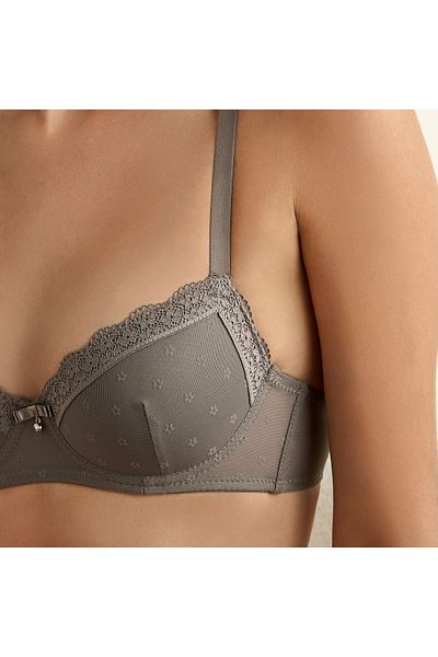 FAV Lace Textured Balconette Bra with Bow Detail