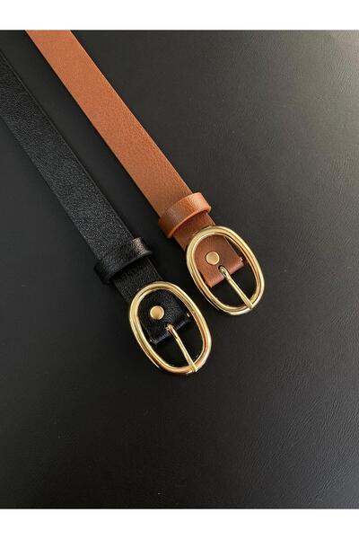 LİA KEMER 2-Piece Oval Gold Buckle Model Belt Waist Belt Coat Belt Dress Belt Trouser Belt