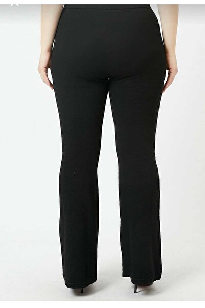 Butik Şımarık Kadın Siyah Likralı Bir Beden Inceltici Görünüm Sağlayan Dalgıç Kumaş Ispanyol Paça Tayt Pantolon