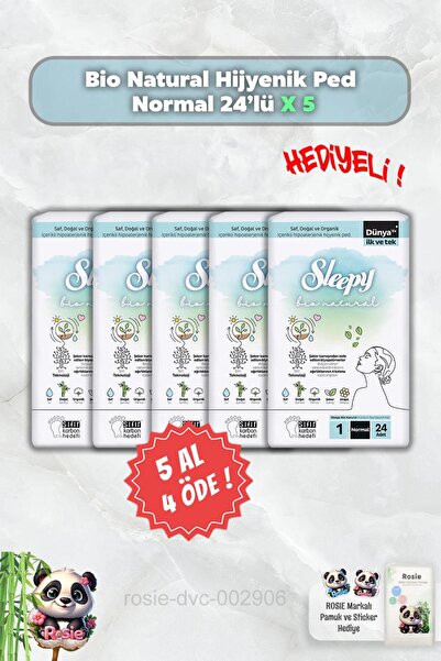 Sleepy 5 AL 4 ÖDE Bio Natural Hijyenik Ped Normal 24'lü ve Rosie