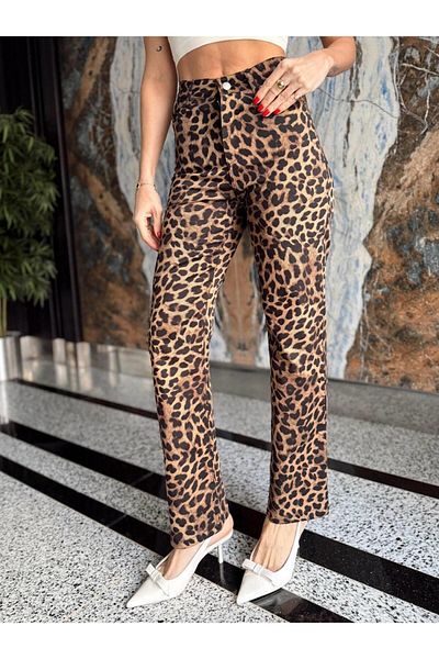 Maldia Shop Pantaloni de damă din Lycra Mom Jean Leopard