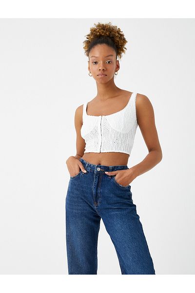 Koton Scallop Crop Tank Top with Straps U Neck