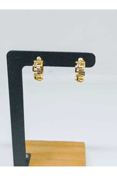 mama india alaçatı Gold Color Zircon Stone Modern Design Earrings No 2