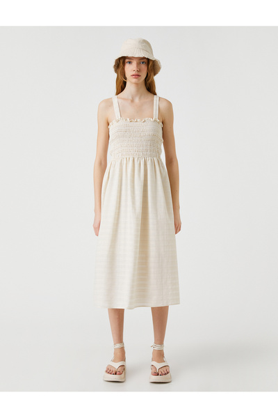 Koton Μίντι Φόρεμα Λουράκι από βαμβακερό τετράγωνο λαιμό Gipelli