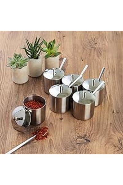 Mu Art Elite 12 Piece Stainless Steel Metal Sugar Bowl with Tea Spoon and Lid Desktop Spice Bowl Set