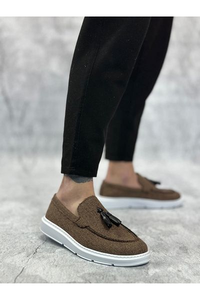 BOA Ba0005 Laceless High Sole Classic Linen Brown Tassel Men's Shoes