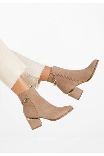 B T Shoes Oxea beige chunky heel ankle boots