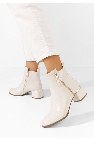 B T Shoes Botine cu toc gros bej Assisa