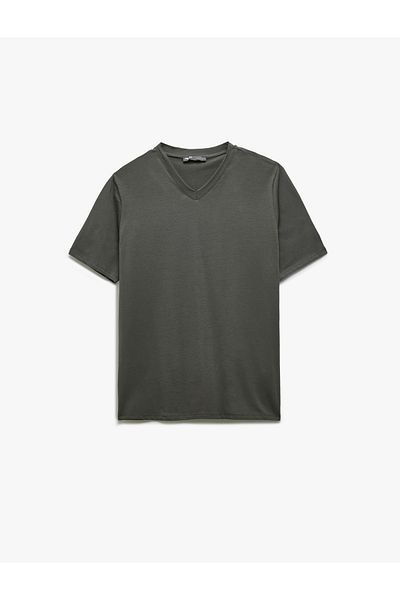 Koton Βαμβακερό V-Neck Slim Fit Basic Σετ 3 ανδρικών μπλουζών