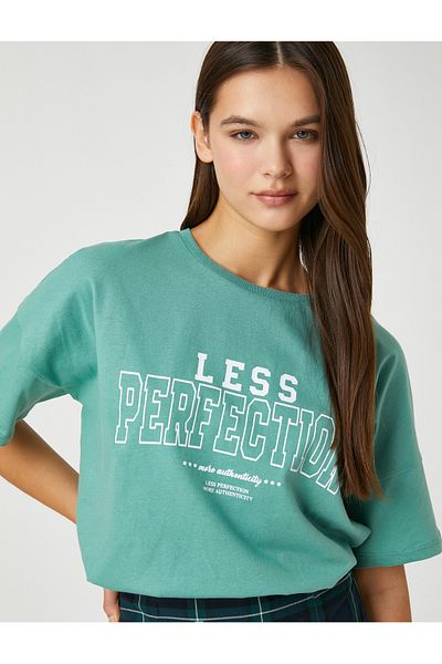 Koton Crew Neck Short Sleeve T-Shirt - Slogan Printed