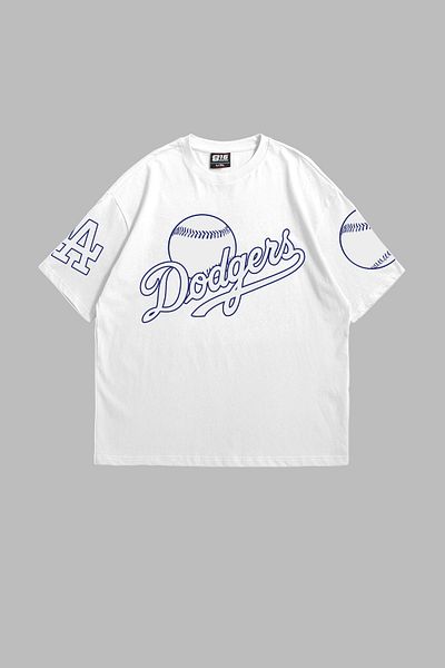 Sokak Butik Dodgers Printed White Oversize Unisex Tshirt