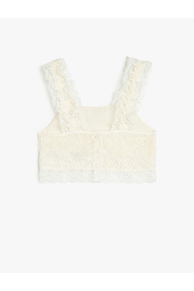 Koton Lace Detailed Square Neck Strappy Crop Blouse