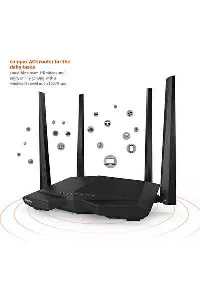 Tenda جهاز توجيه واي فاي ثنائي النطاق AC6 AC1200 (867Mbps/5GHz+ 300Mbps/2.4GHz)، IPV6، Beamforming+، Parental