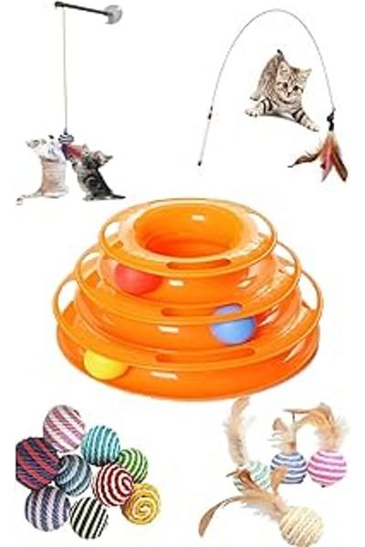 Mu Art Tinplate Set of 5, 1 Piece 3 Layers, 1 Piece 90 cm Fishing Rod, 1 Piece Feather Ball, 1 Piece Suction Cup Fishing Rod, 1 Piece Line Sa