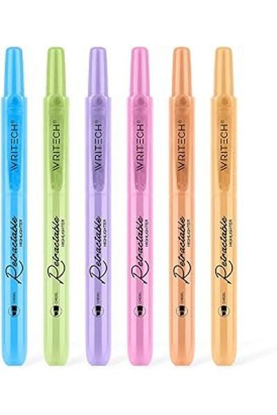 Hepta Collection Writech Retractable Highlighters Assorted Colors: Chisel Tip Click Aesthetic Highlighter