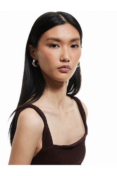 Koton Drape Detailed Square Neck Slim Fit Textured Strap Tank Top