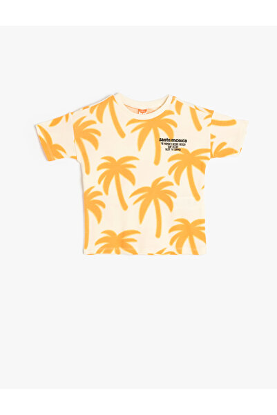 Koton Tricou pentru băieți din bumbac ecru cu model palmier 5SMB10047TK