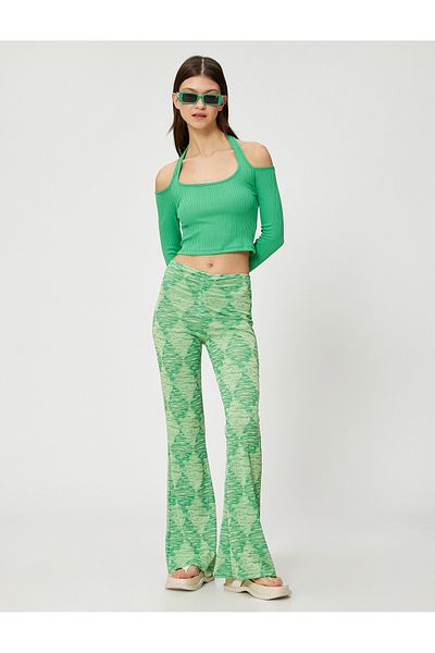 Koton Patterned Spanish Leg Trousers - Drawstring Detail