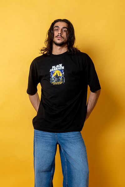 Sokak Butik Tricou negru oversize unisex cu imprimeu Black Sabbath - Model 24/1