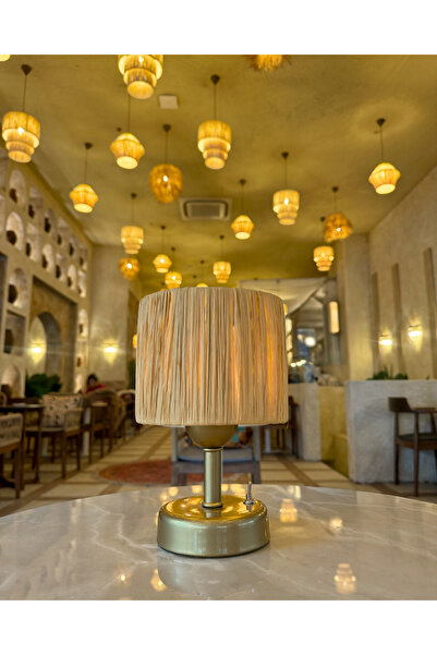 Maison Avf Rafficyl Saçaksız Rafya Kablosuz Masa lambası - Alt Eskitme Gold