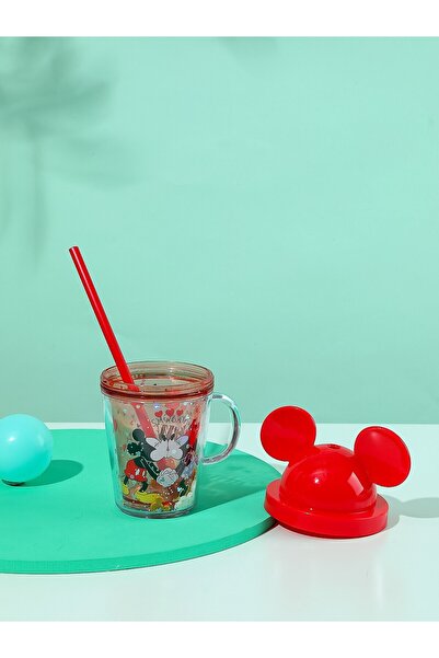 Miniso Disney Lisanslı Mickey Mouse Kapaklı ve Pipetli Bardak – Şeffaf ve Day...