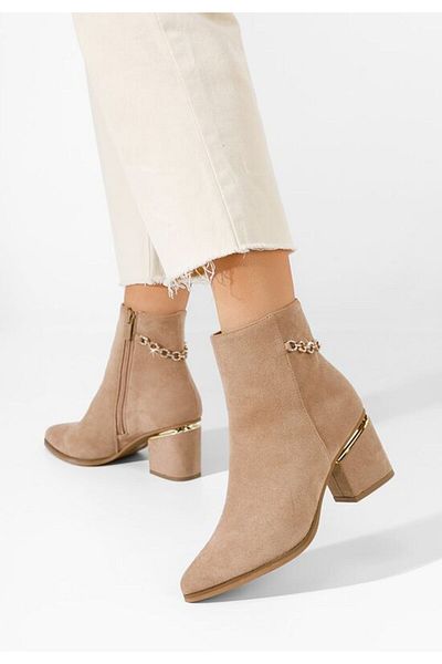 B T Shoes Oxea beige chunky heel ankle boots