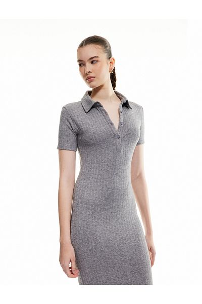 Koton Viscose Slim Fit Short Sleeve Midi Polo Neck Pencil Dress