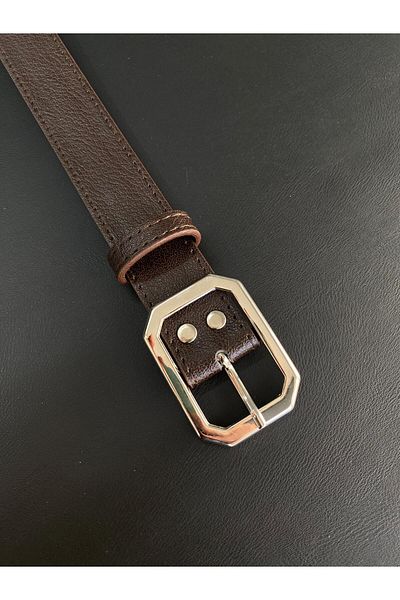 LİA KEMER Square Stitched Silver Buckle Belt Waist Belt Coat Belt Dress Belt Trouser Belt
