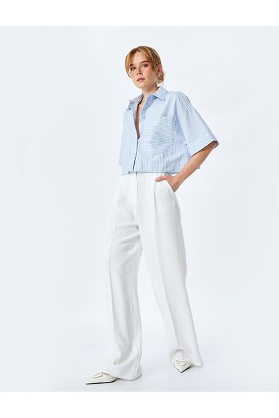 Koton Short Sleeve Oversize Crop Shirt with Applique Pocket Detail