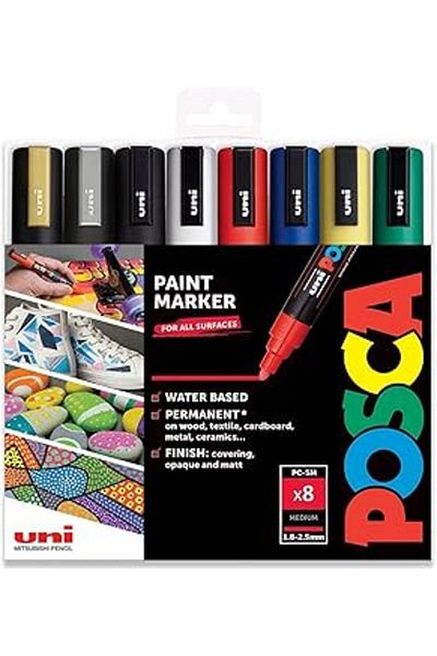 Mu Art Posca - Pc-5M - Paint Marker Art Pens - 1.8-2.5mm - 8 "Basic Set in Gift Box