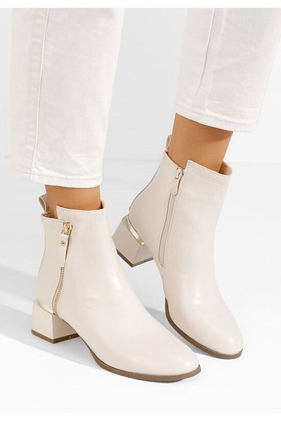 B T Shoes Botine cu toc gros bej Assisa