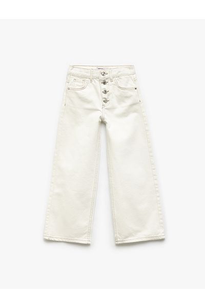Koton Pantaloni de jeans pentru fete albe cu picioare largi cu nasturi 5skg40020ad