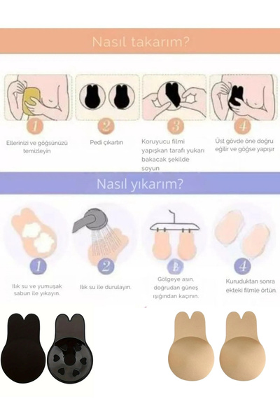 Pera fitol Kadın Göğüs Dikleştirici Yapışkanlı Sutyen  Askısız ve Göğüs Ucu Kapalı Tavşan Kulak Sütyen