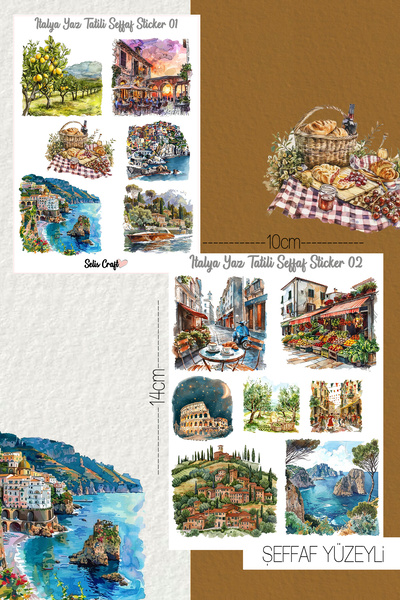 SelisCraft İtalyada Tatil Keyfi Temalı Şeffaf Sticker Seti 01-02 Ajanda Planl...