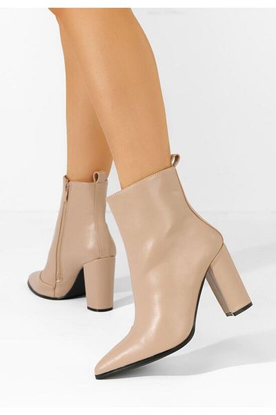 B T Shoes Botine cu toc Adalina bej