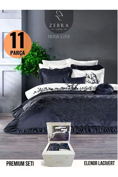 ZEBRACASA Elenor Navy Blue 11 Piece Bedding Set / Dowry Set