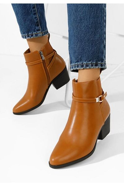 B T Shoes Botine cu toc gros Odelina camel