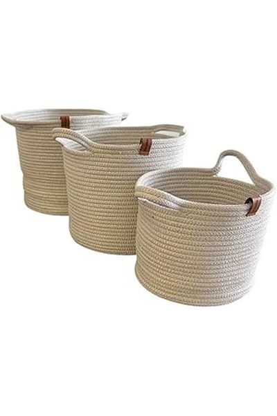 YUVALİN Yuvalin Round Basket Set of 3 Gray Colored Multi-Purpose Organizer (Light Gray)