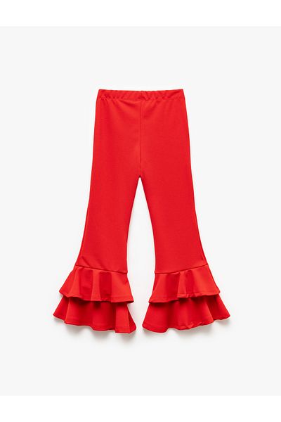 Koton Slim Fit Flared Trousers with Ruffle Detail