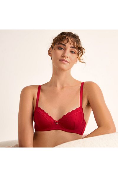 FAV Lace Textured Balconette Bra with Bow Detail