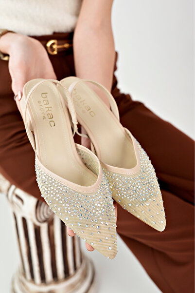 bakacstore Pantofi de piatră cu toc scurt de damă bej