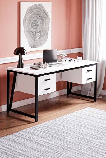 Ceramical MS2C Çalışma Masası,Ofis Masası - 70x160 cm - Beyaz - 4 Çekmeceli
