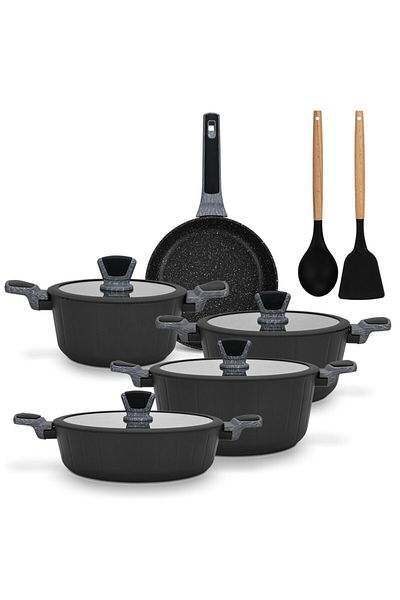 Fissman 11-piece Cookware Set Non-stick Stockpot, Shallow Casserole, Frying Pan, Ladle And Spatula