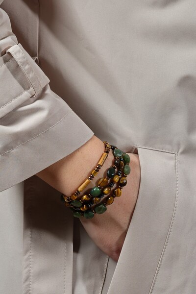 Ssilhoutte Doğaltaş Sertifikalı Doğal Taş Kombin Bilekliği - Jasper - Yeşim - Kaplangözü - Hematit - Şık ve Özel Tasarım