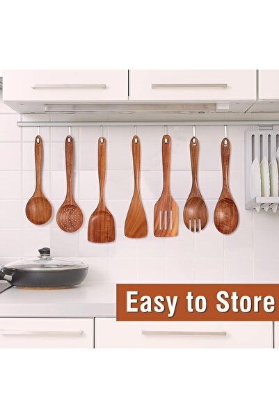 COOYA Wooden Spoons for Cooking, 9 Pcs Wooden Utensils with Holder, Wooden Utensils for Cooking