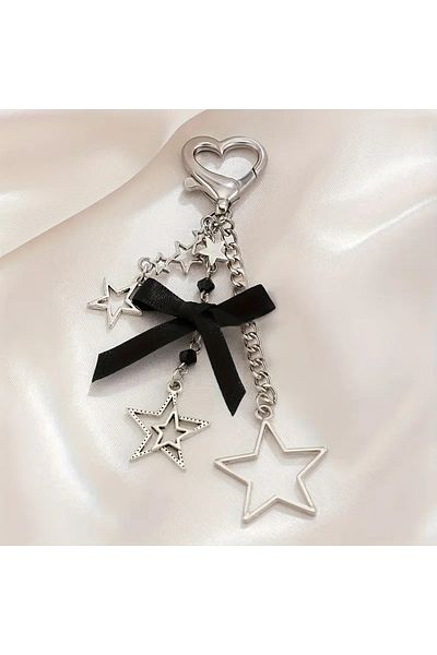 Halımax Star Black Ribbon Airplane Luggage Metal Keychain Bag Charm Car Ornament Charm Gift